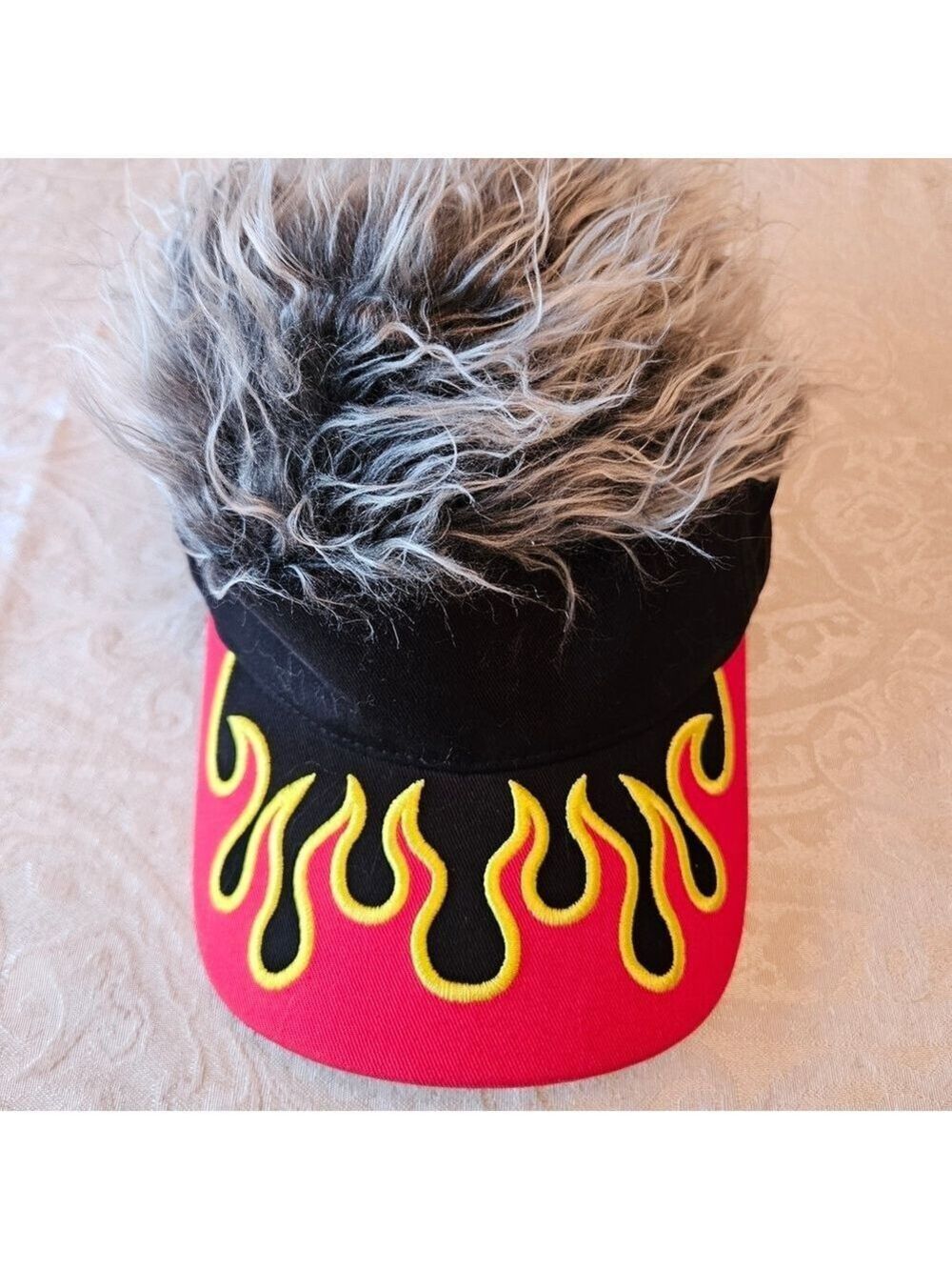 Flair Hair Black and Red Flame Design Cap with Faux Fur Guy Fieri, Brand New, OS